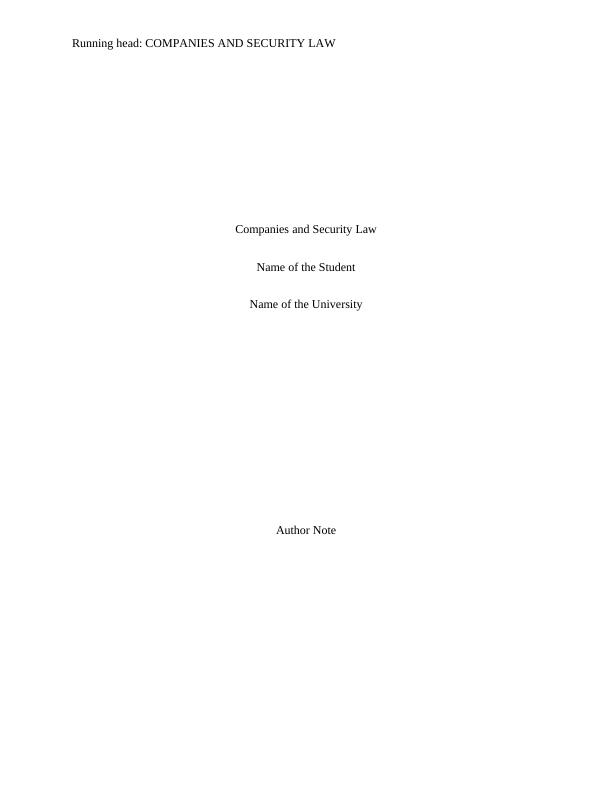 Companies and Security Law- Project Report_1