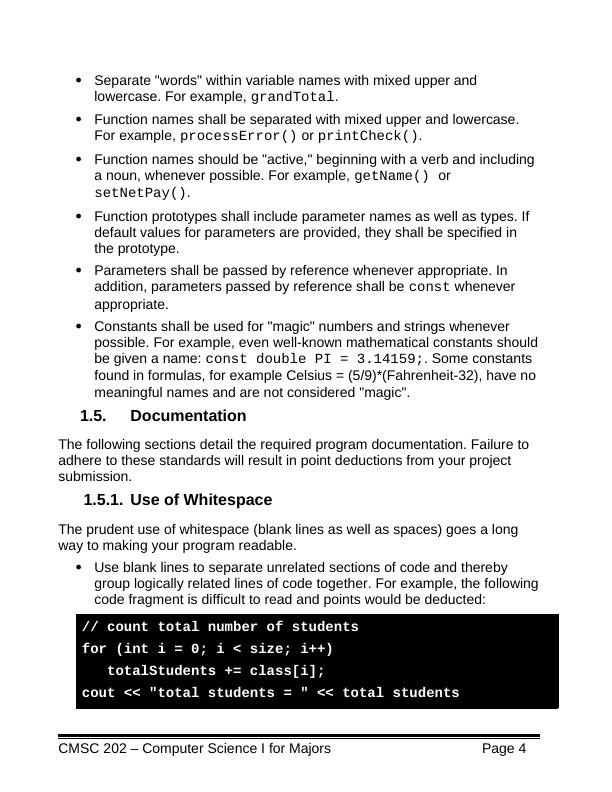 CMSC 202 Coding Standards | Assignment_4