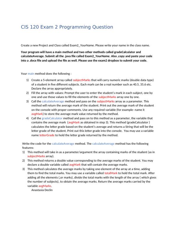 CIS 120 Exam 2 Programming Question._1
