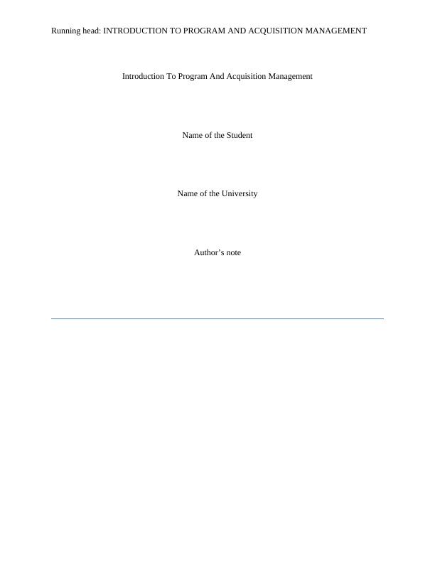 Program and Acquisition Management - Assignment_1