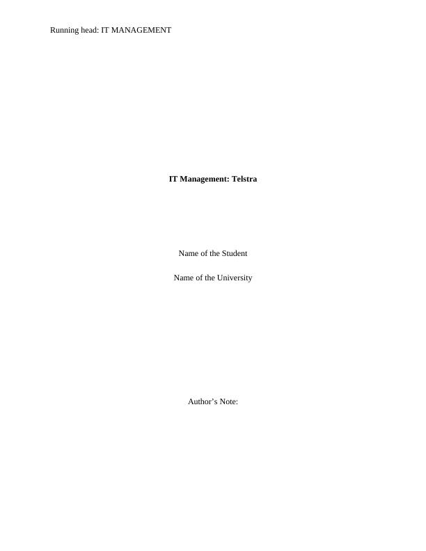 Assignment on IT Management: Telstra_1