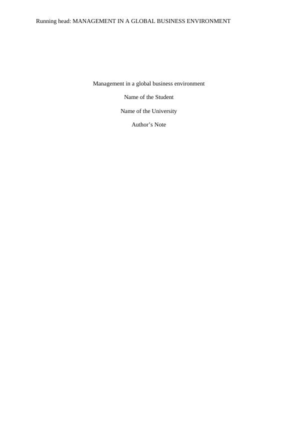 Management in a Global Business Environment_1