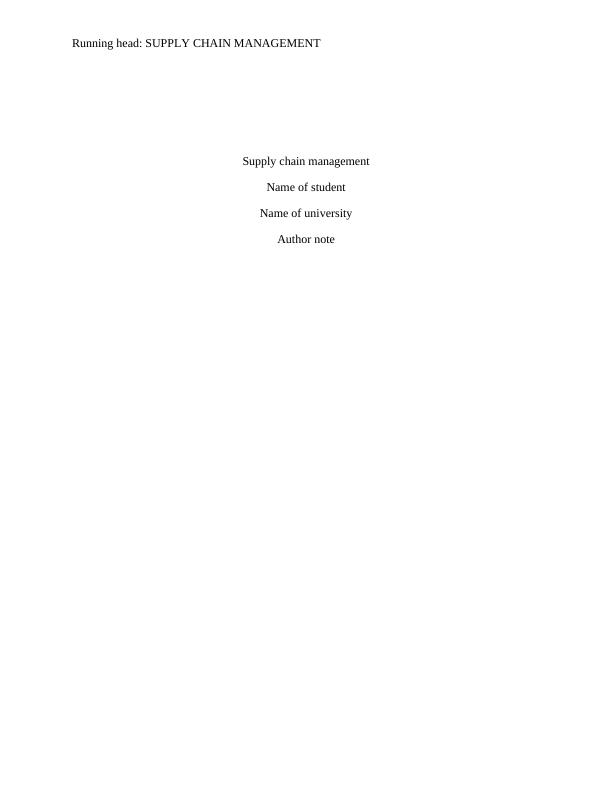 Supply Chain Management - Assignment_1