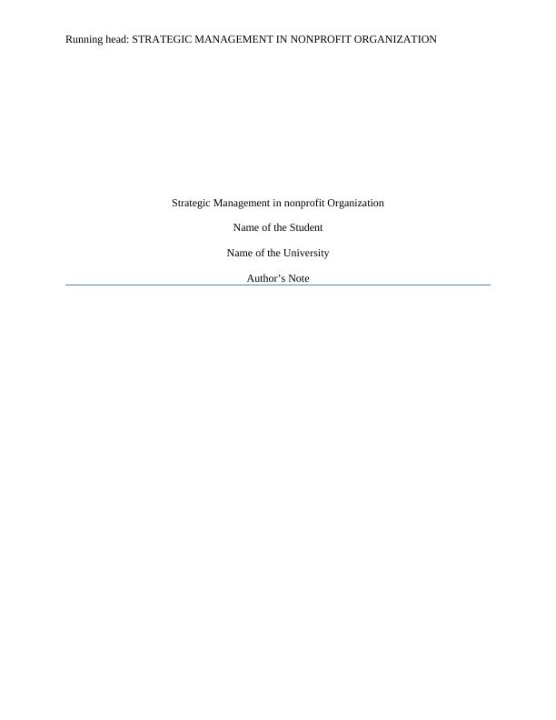 Strategic Management in Nonprofit Organization Assignment_1