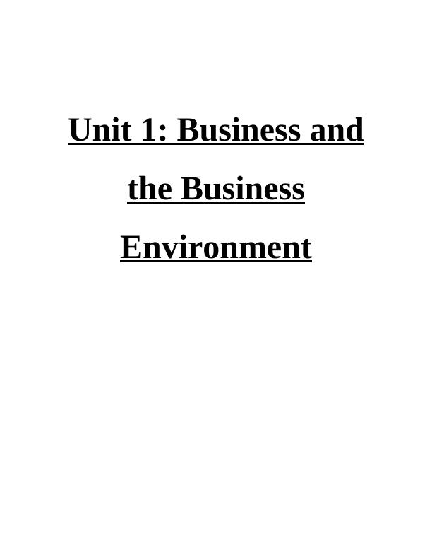 Unit 1: Business and the Business  Environment_1