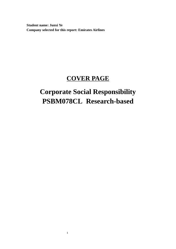 Corporate Social Responsibility - Sample Assignment_1