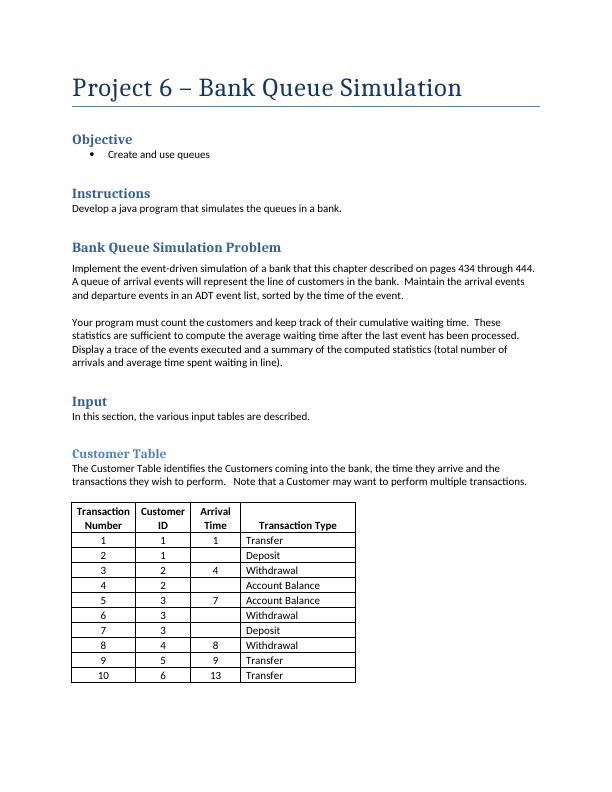 Project 6 - Bank Queue Simulation Objective Create and Use Queues Instructions_1