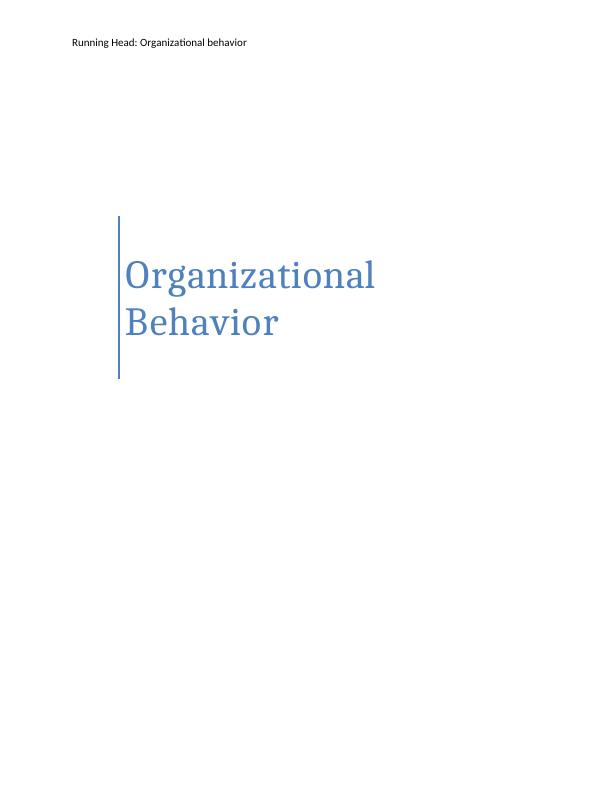 Organizational Behavior Assignment | Management Assignment_1