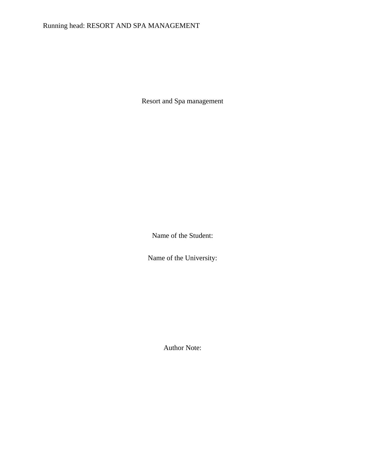 THB 1104 - Resort and Spa Management | Research Paper_1