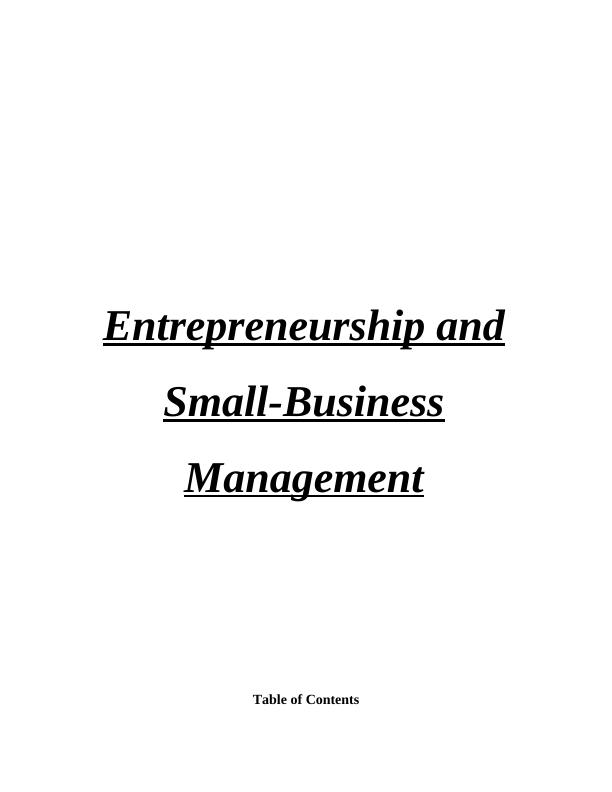 Entrepreneurship and small-business Management  Assignment Sample PDF_1