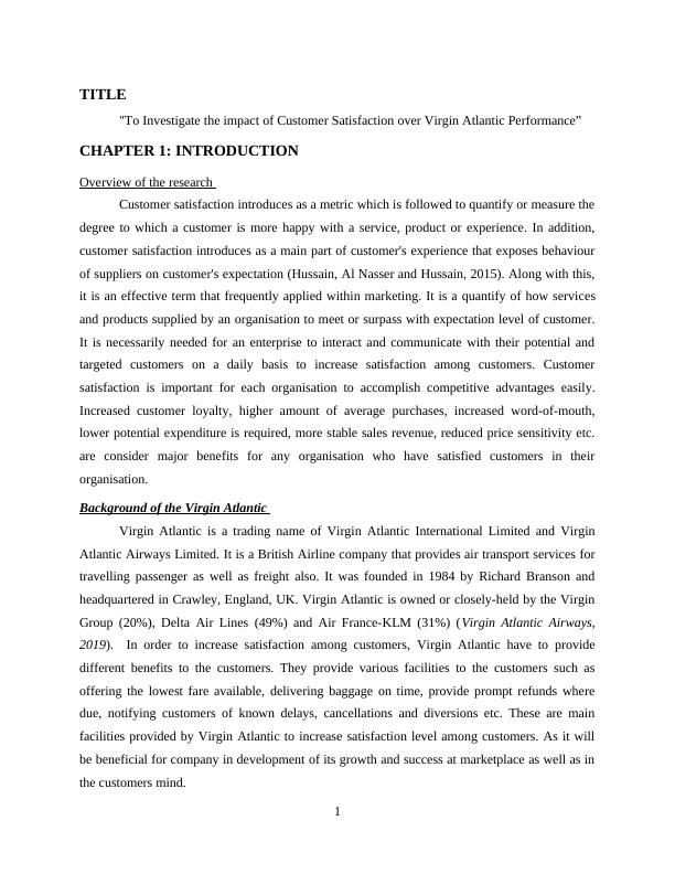To Investigate the impact of Customer Satisfaction over Virgin Atlantic Performance_5