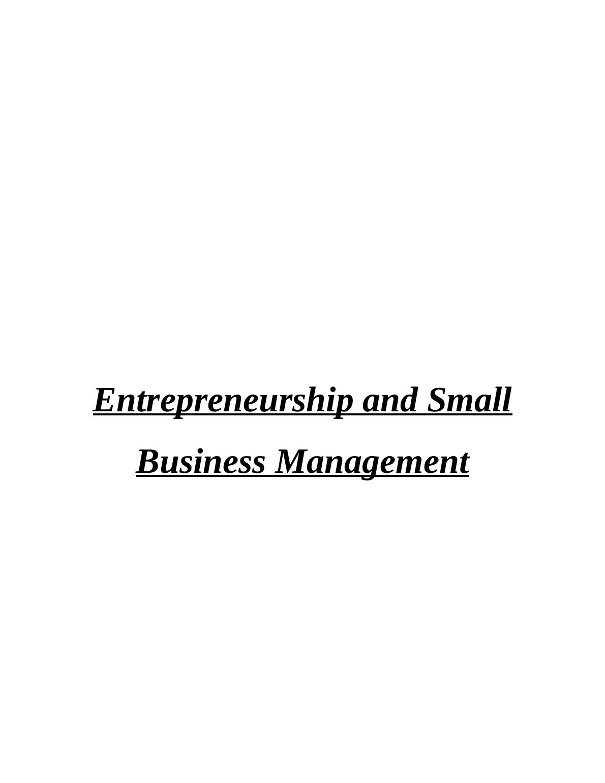 entrepreneurship and small business management assignment pdf