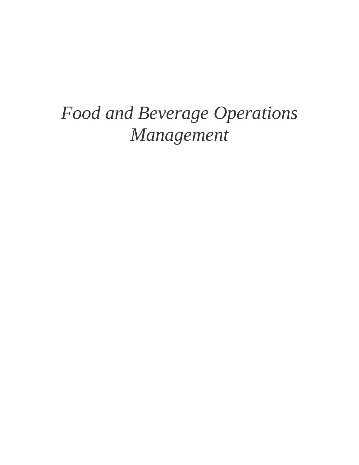 Menu Planning And Cost Considerations In Food And Beverage Operations