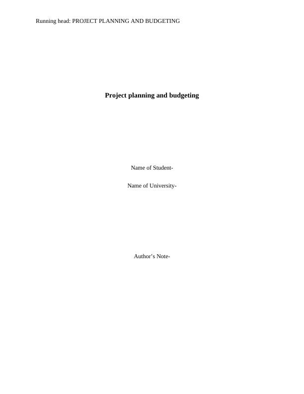 Project Planning and Budgeting | Report_1