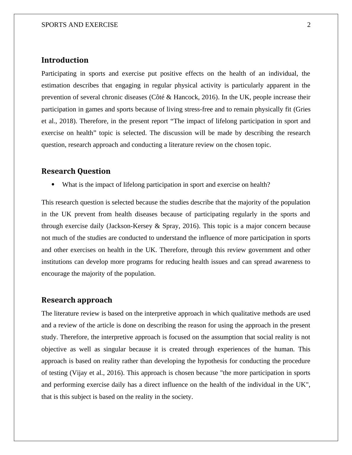 “The Impact of lifelong Participation in Sports and Exercise on Health