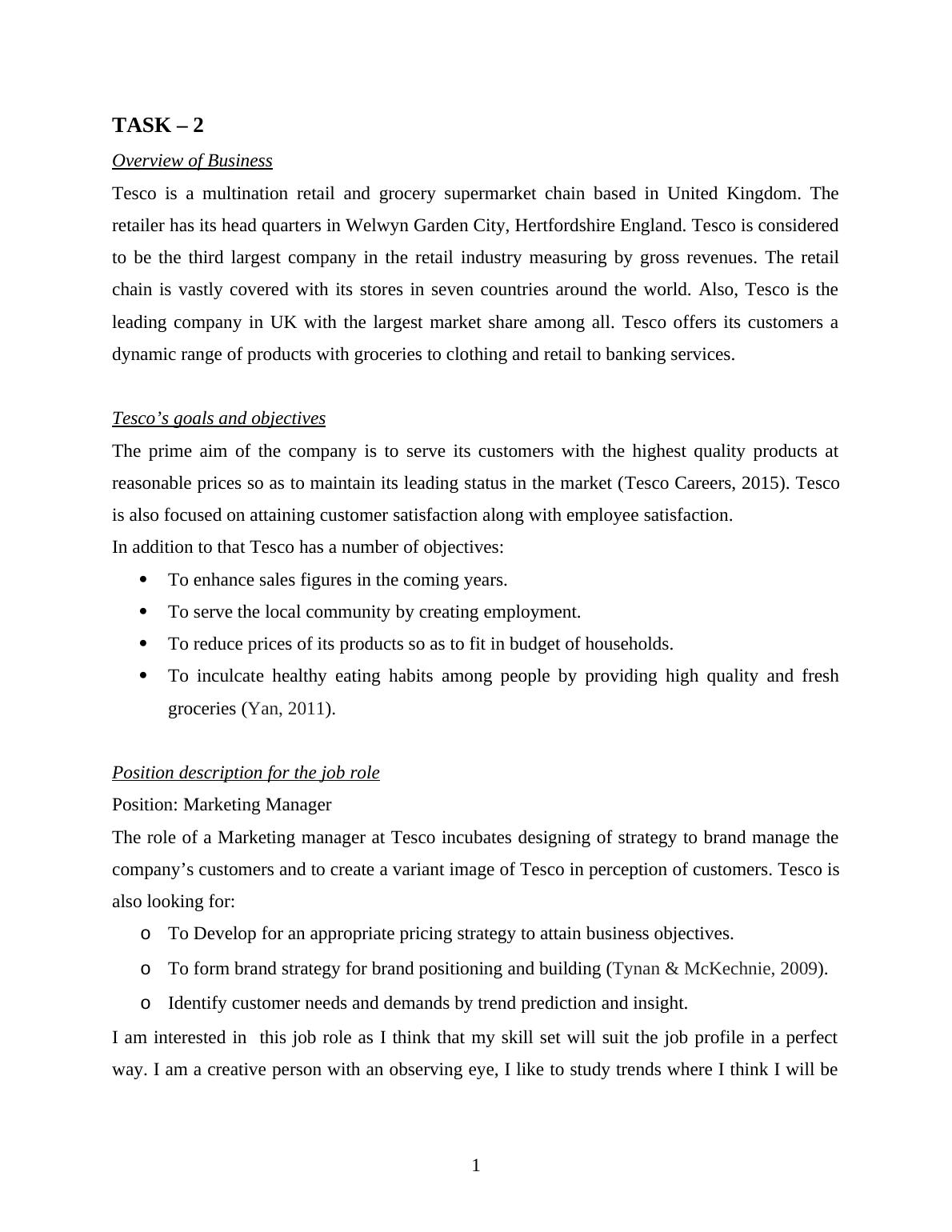 Tesco’s goals and objectives Personal/Professional Growth
