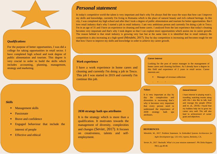 Personal Statement, Skills, Qualifications, General Interest, Values, Career Interest, Work Experience_1