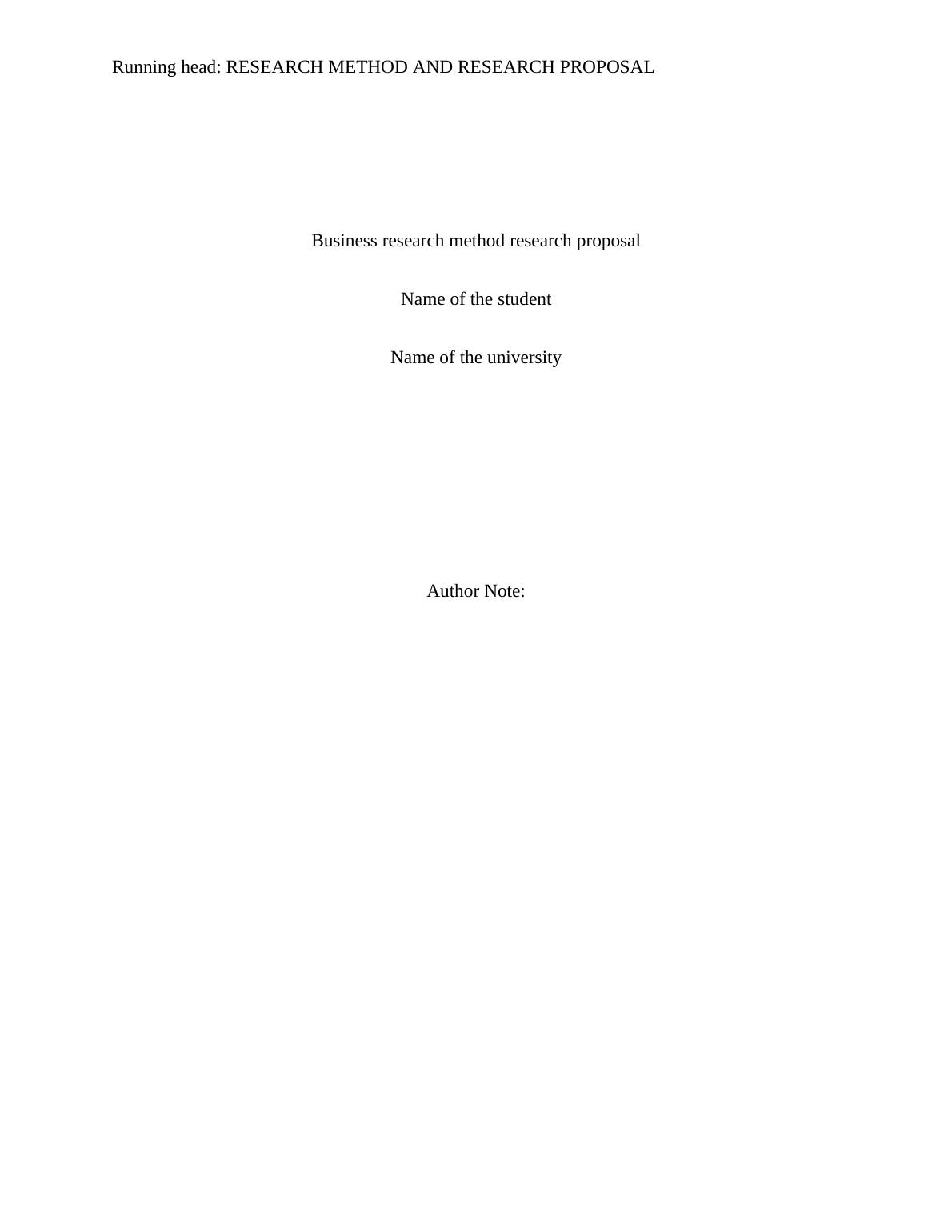 Business Research Method Research Proposal_1