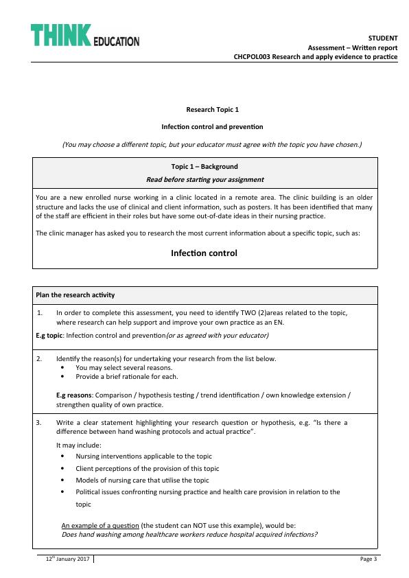 Infection Control and Prevention - Research Assignment_3