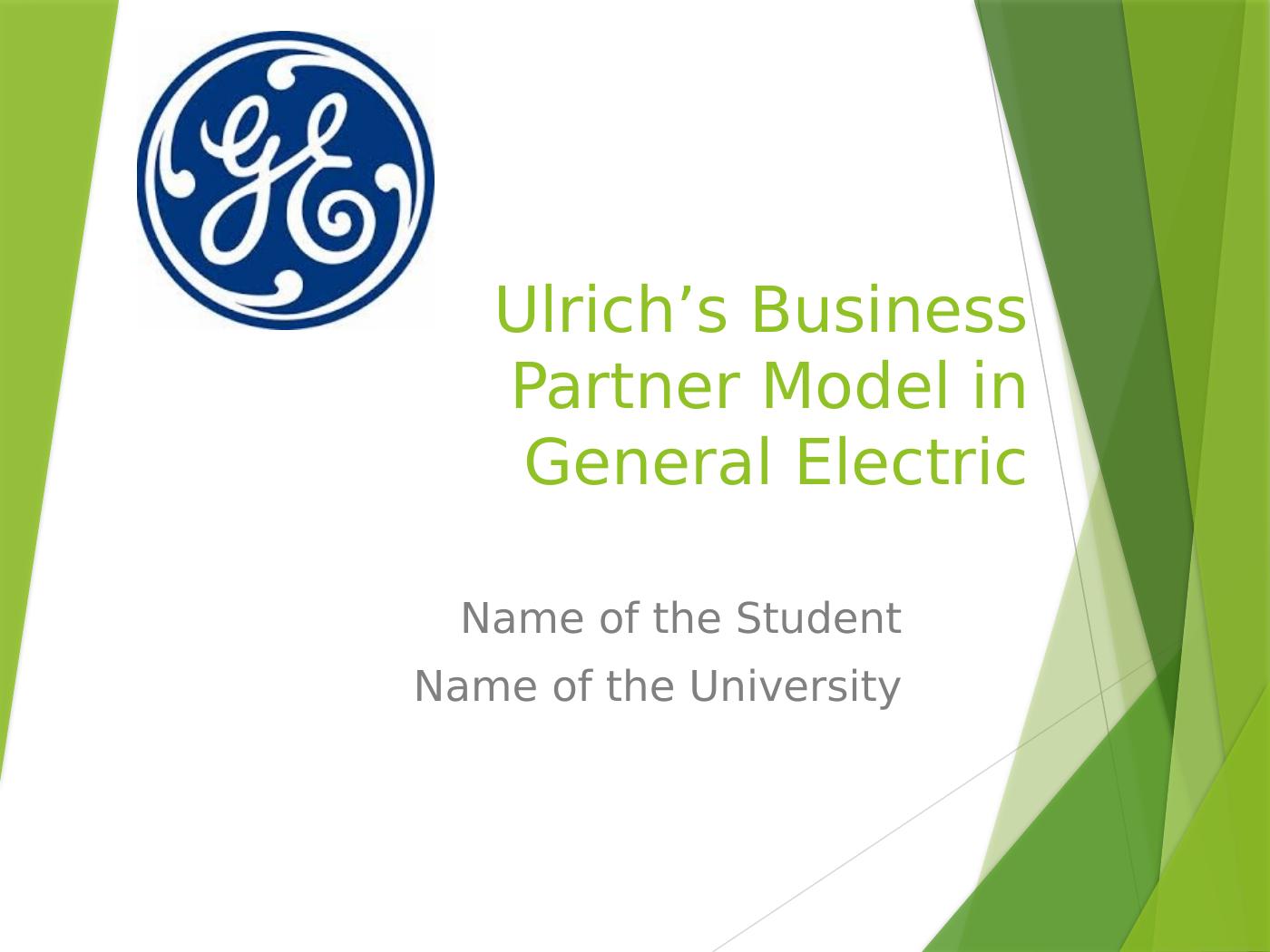 Ulrich’s Business Partner Model in General Electric