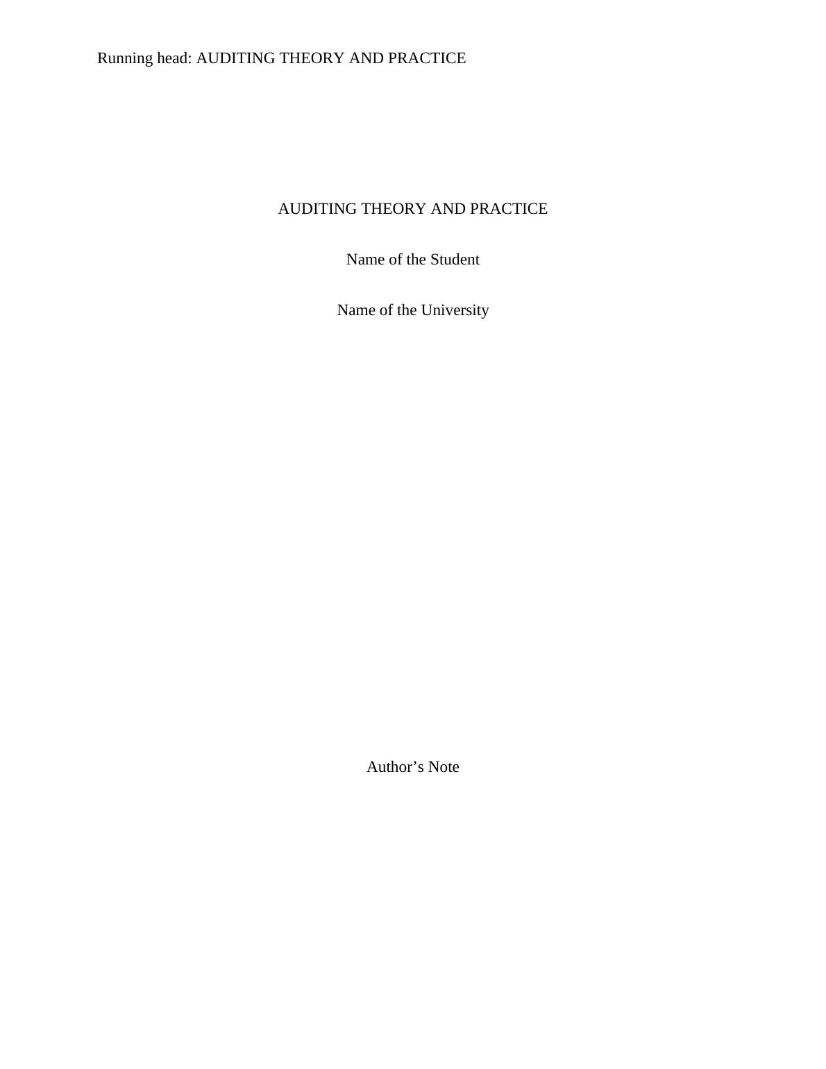 ACCT 3005 - Auditing Theory and Practice - Report_1