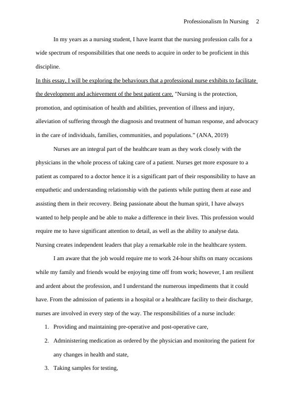 reflective essay on professionalism in nursing