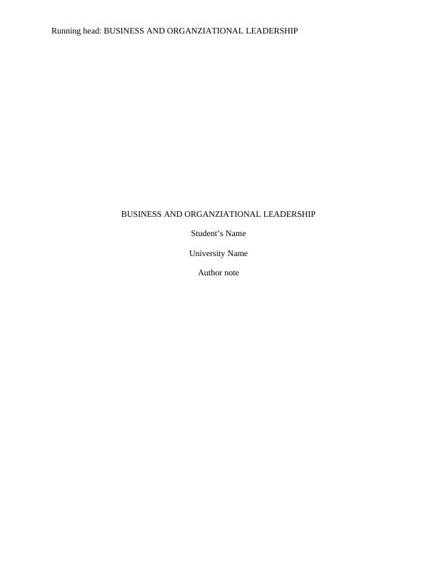Business and Organizational Leadership | Assignment | Answers_1