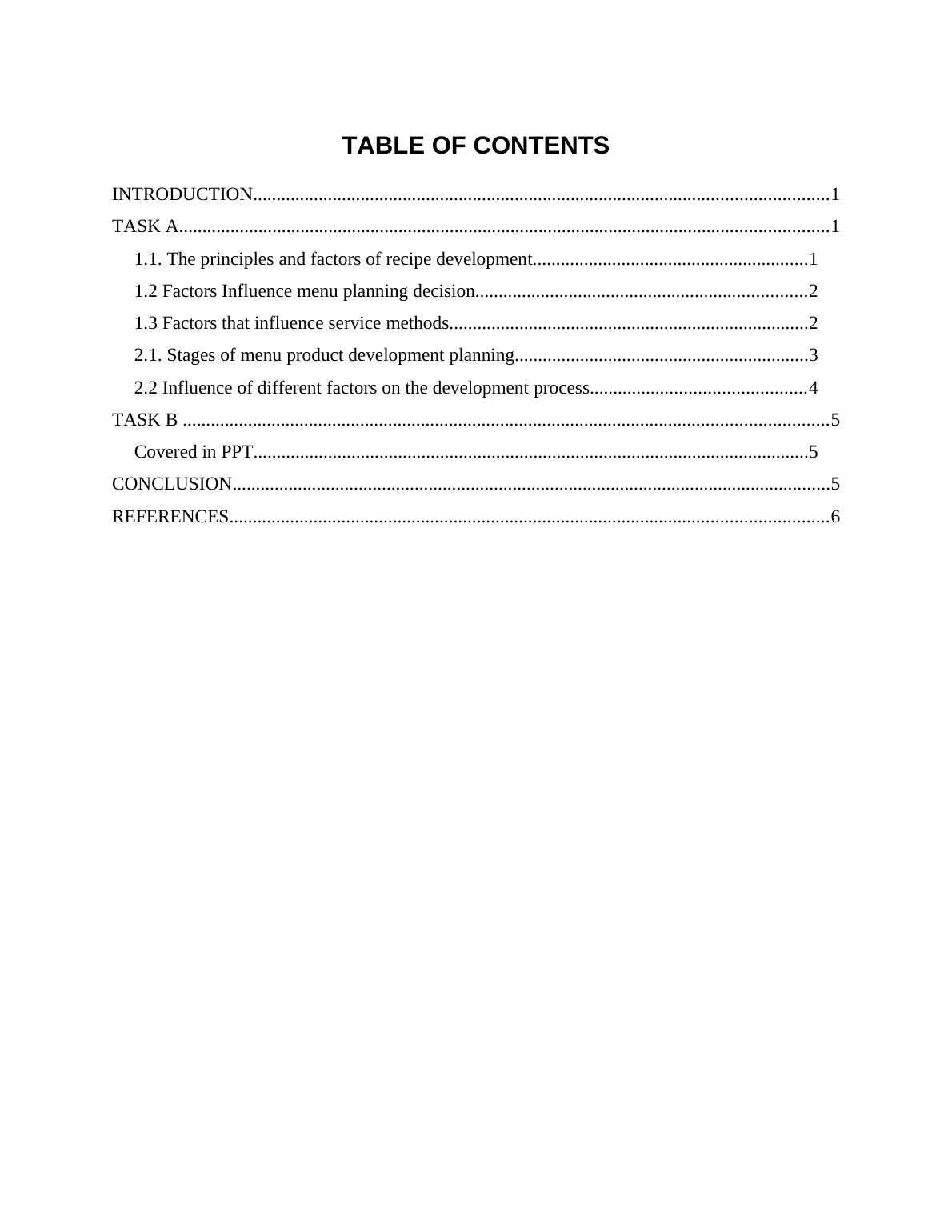 Menu Planning & Product Development TABLE OF CONTENTS_2