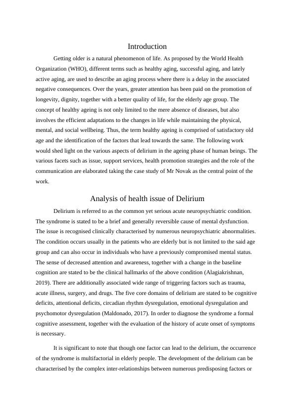 Delirium in the Elderly Analysis, Assessment, and Health Promotion