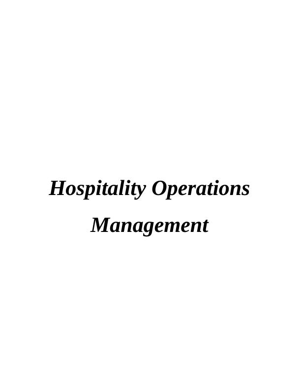 Assignment on Hospitality Operations Management_1