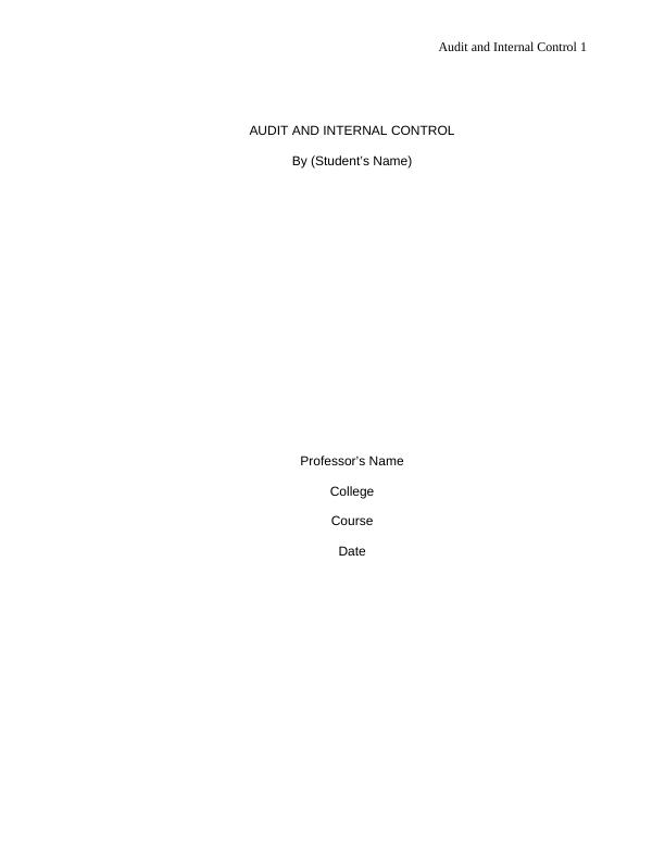 382ACC Auditing Assignment: Audit and Internal Control_1