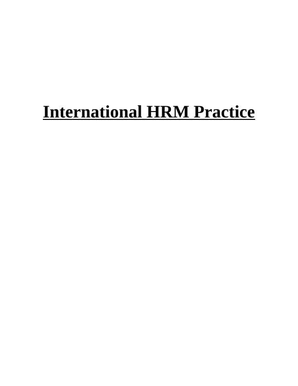 International Human Resource Management (IHRM) Assignment_1