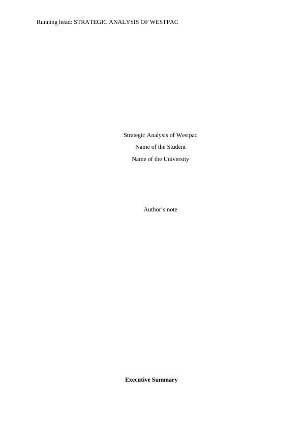 Strategic Analysis of Westpac - Assignment_1