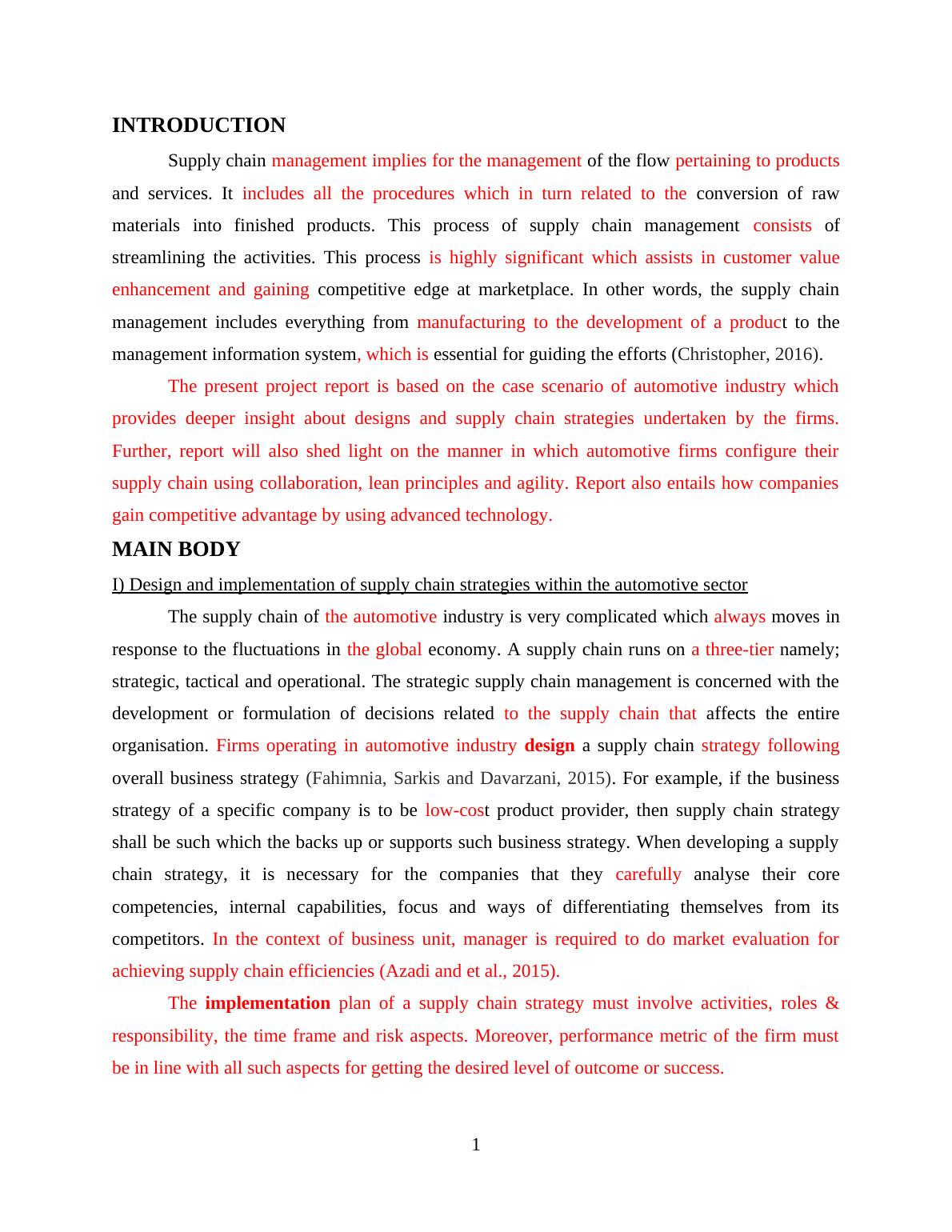 Global supply chain management assignment Assignment