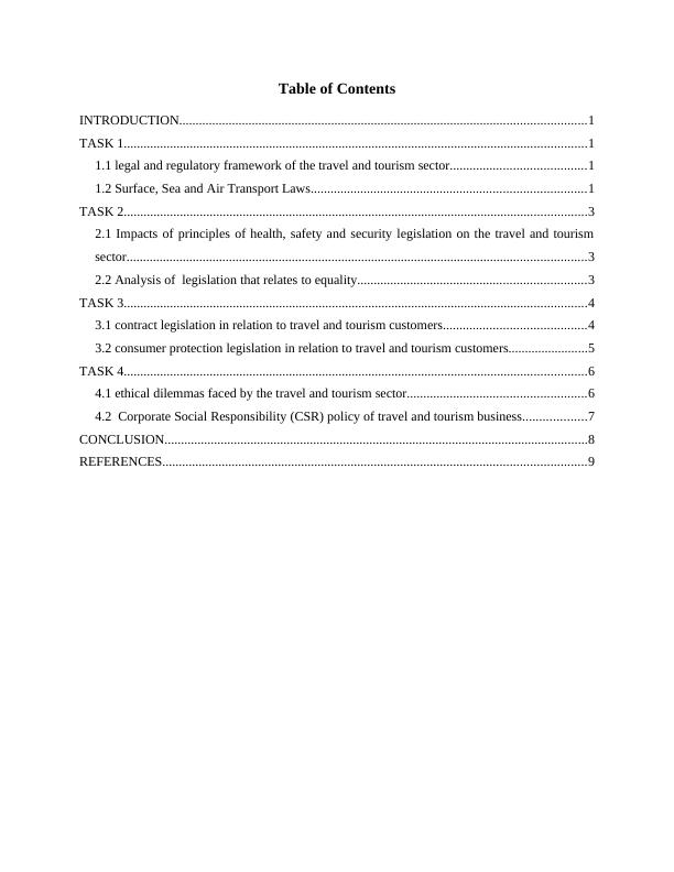 Legislation and Ethics in Travel and Tourism Sector- Assignment