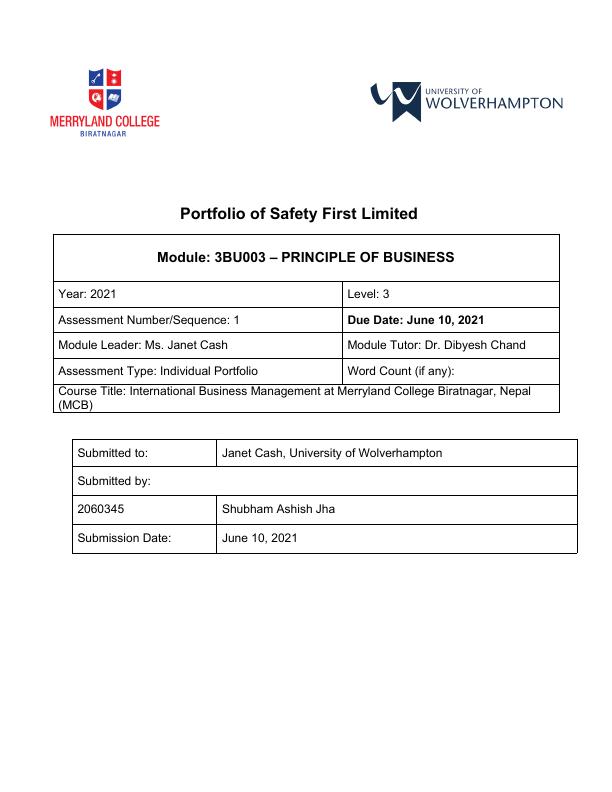 3BU003 - Portfolio of Safety First Limited Report_1