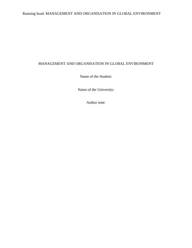 Management and Organisation in Global Environment: Doc_1