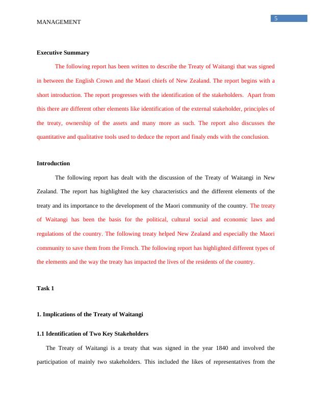 Management of the Treaty of Waitangi Name of the student Name of the university_5