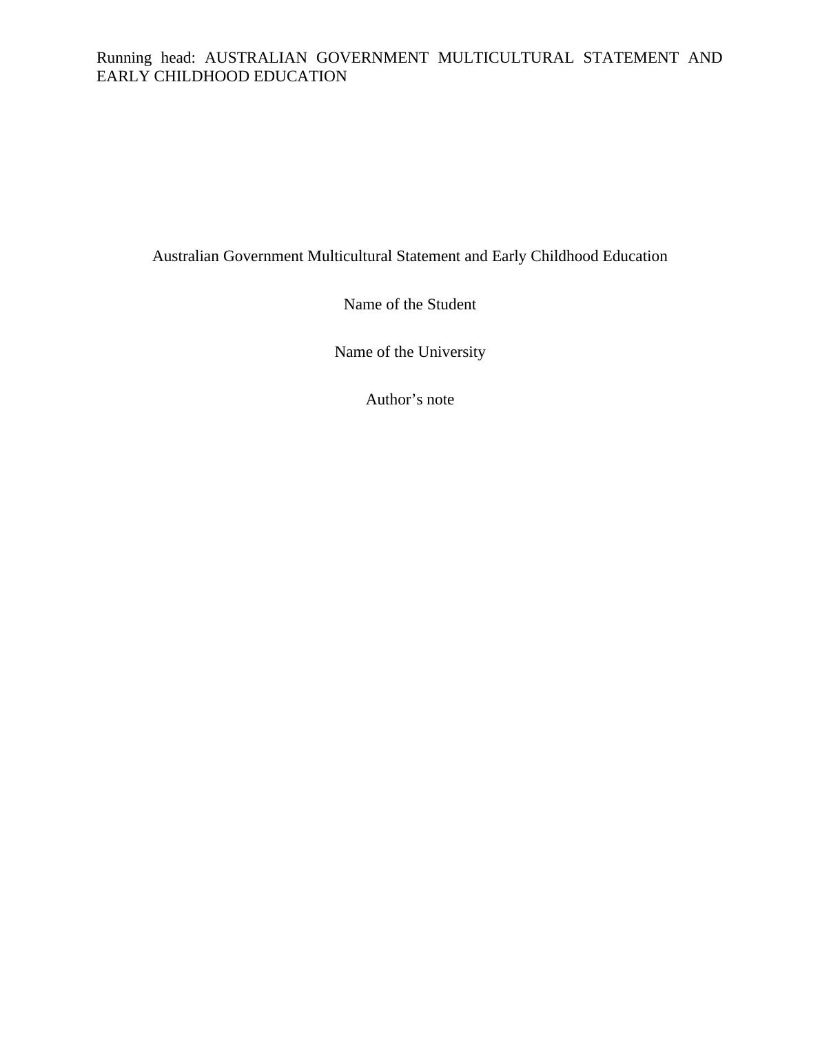 Australian Government Multicultural Statement and Early Childhood Education_1