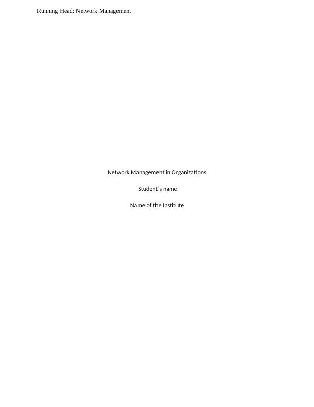 The Network Management : Assignment_1