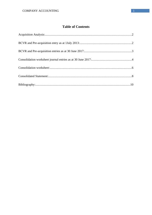 Company Accounting: Acquisition Analysis, Consolidation Worksheet and Statement_2