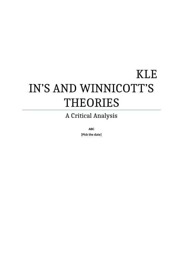 Assignment on Theories by Klein and Winnicott_1