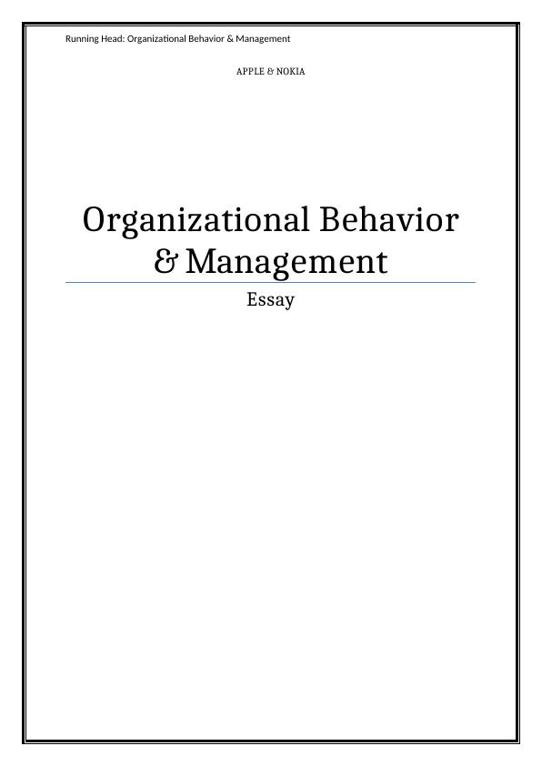 Organizational Behavior & Management - Essay_1