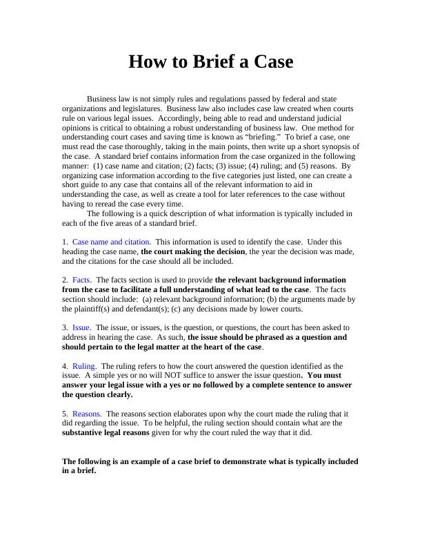 Business Law and Case Law: Assignment