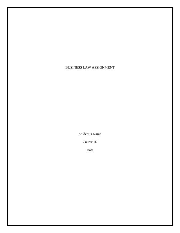 BLO1105 Business Law || Assignment_1