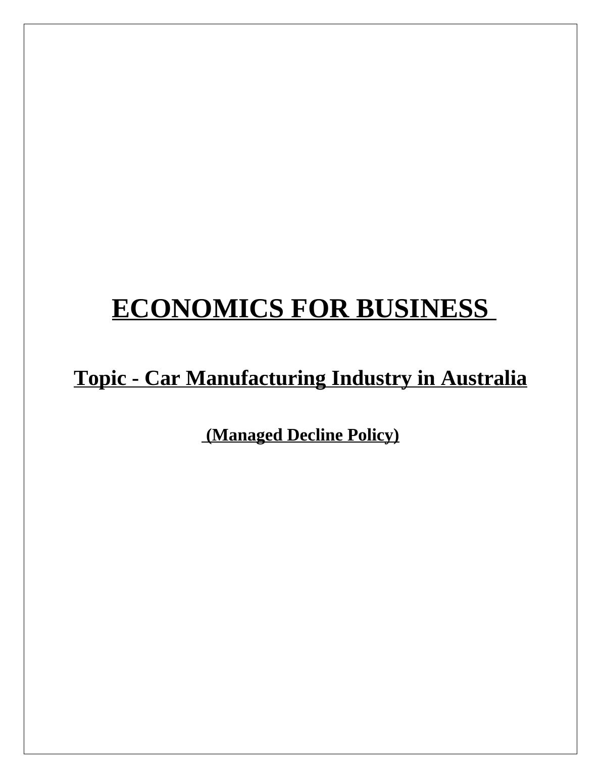 HI5003 - Economics for Business- Car Manufacturing Industry in Australia_1