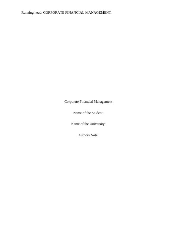 Corporate Financial Management: Assignment_1