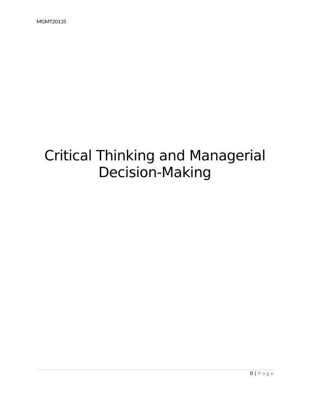 Critical Thinking and Managerial Decision-Making  Assignment_1