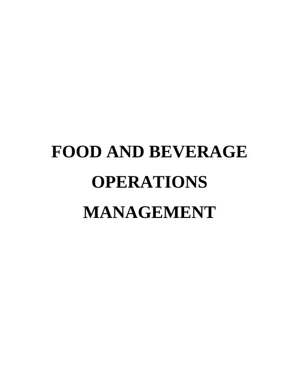 Food And Beverage Operations Management