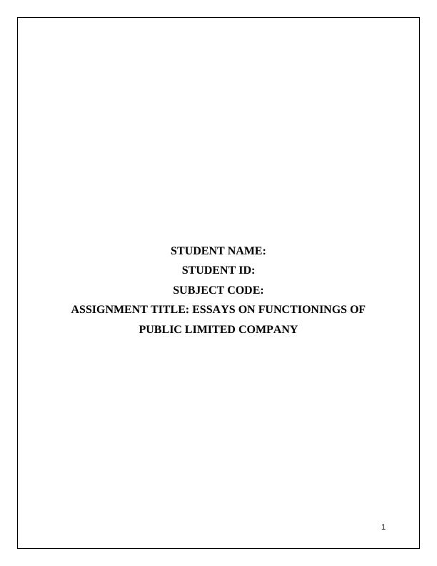 Public Limited Company Functions | Assignment_1